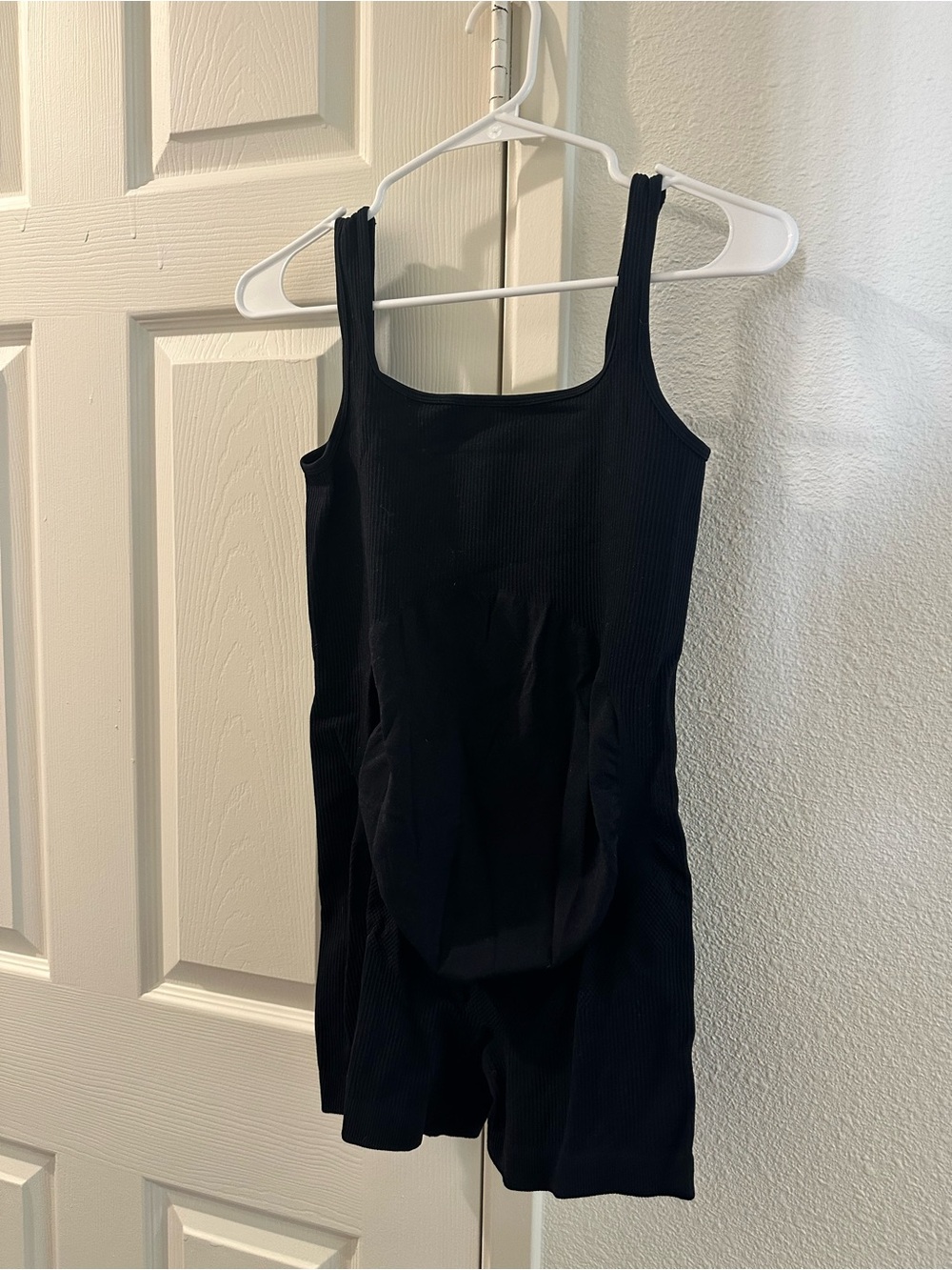 Maternity Black Ribbed Sleeveless Romper